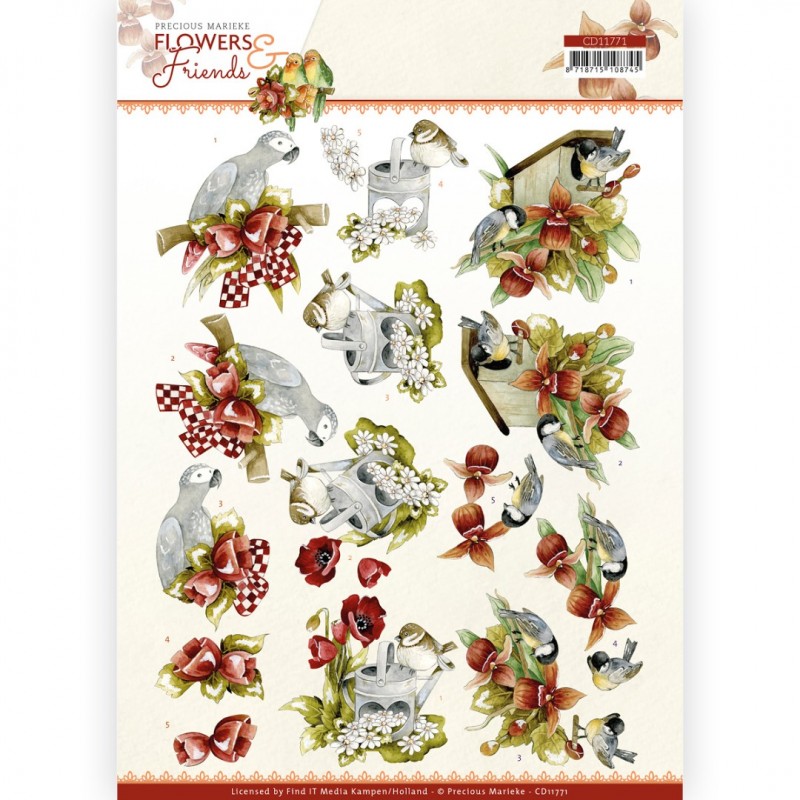 3D Cutting Sheet - Precious Marieke - Flowers and Friends - Red Flowers