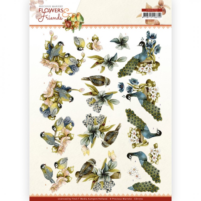 3D Cutting Sheet - Precious Marieke - Flowers and Friends - Blue Flowers