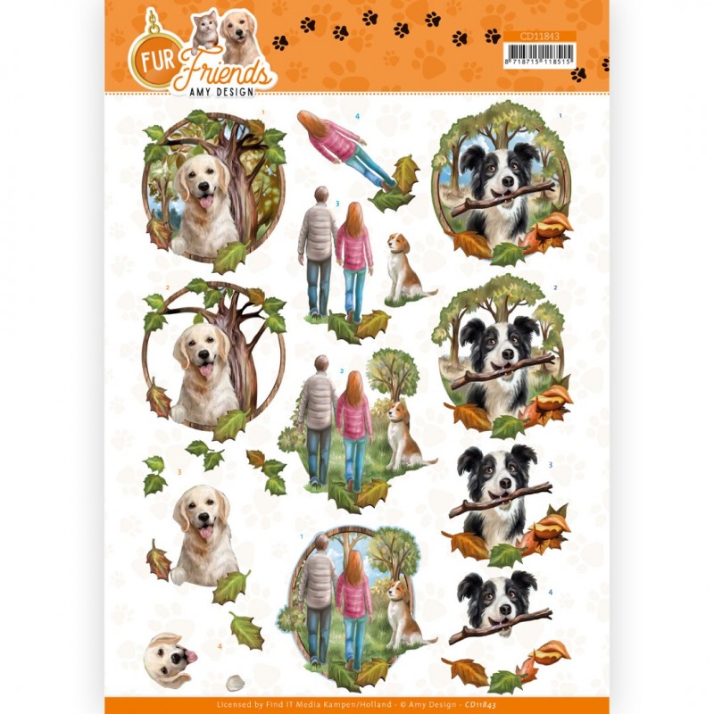 3D Cutting Sheet - Amy Design - Fur Friends - Walking the Dog