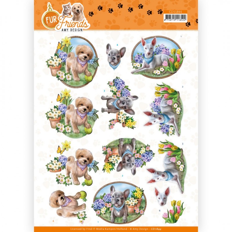 3D Cutting Sheet - Amy Design - Fur Friends - Dogs in the Garden