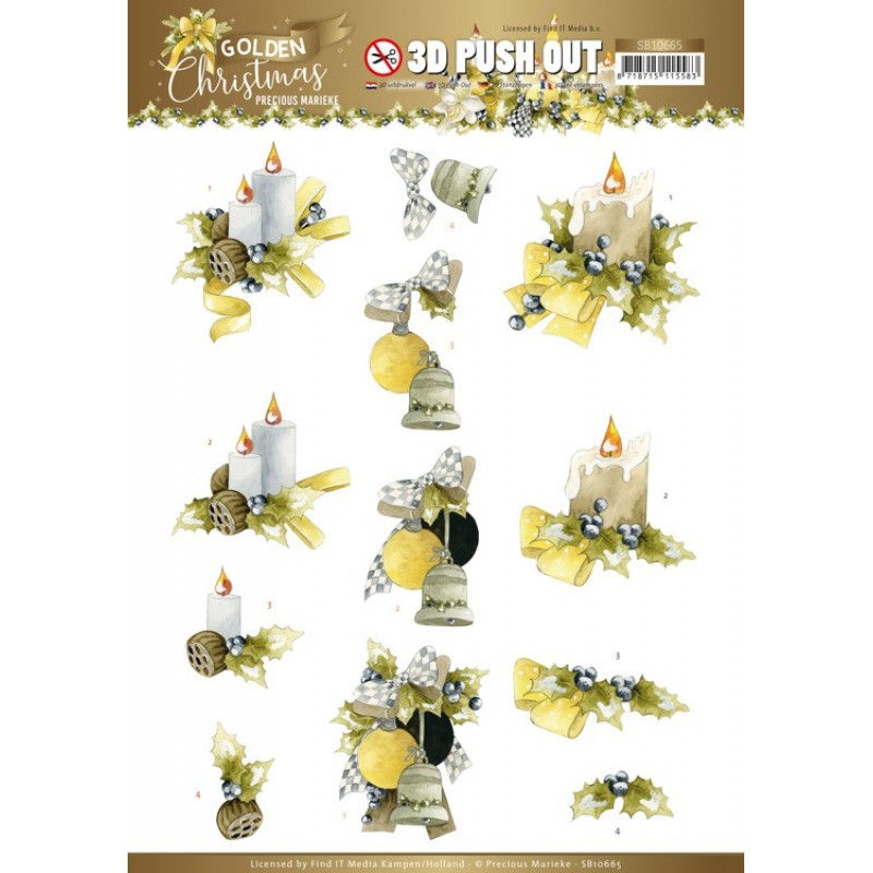 3D Push Out - Precious Marieke - Golden Christmas - Christmas Candles