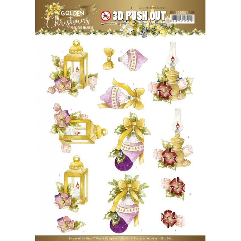 3D Push Out - Precious Marieke - Golden Christmas - Christmas Lantern