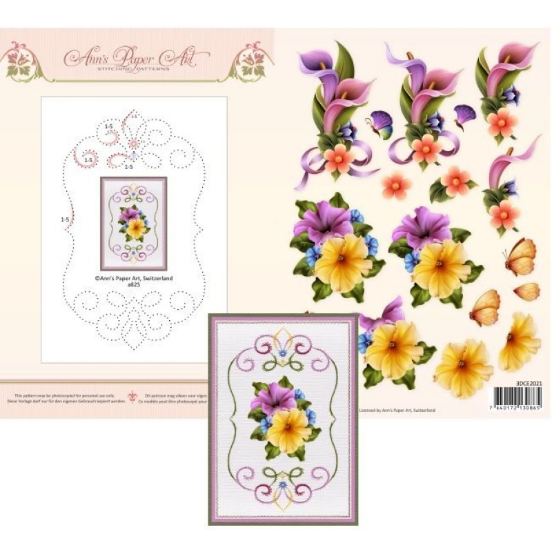 3D Card Embroidery Pattern Sheet 21 Petunia