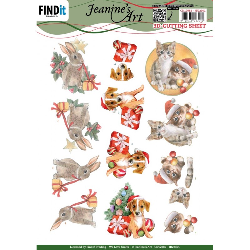 3D Cutting Sheet - Jeanine's Art - Cute Christmas Pets (GRATIS BIJ HJ 223)