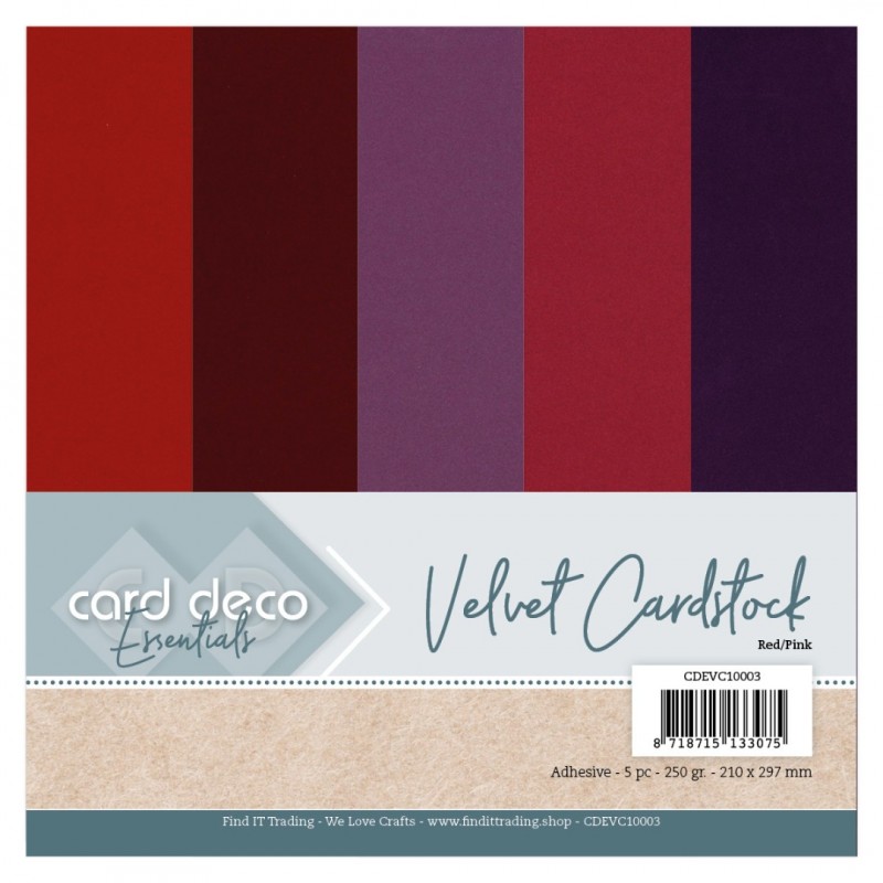 Card Deco Essentials - Velvet, Velours, Fluweel en zelfklevend Karton Red/Pink