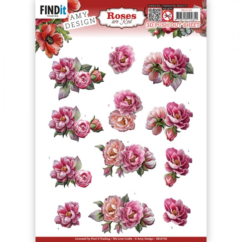 3D Push Out - Amy Design - Roses Are Red - Peonies