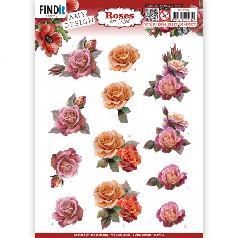 3D Push Out - Amy Design - Roses Are Red - Pink Roses