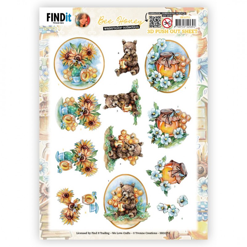 3D Push out - Yvonne Creations - Bee Honey - Brown Bear