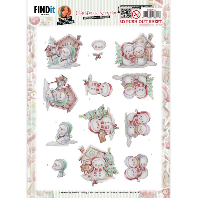 3D Push-Out - Yvonne Creations - Christmas Scenery - Snowman