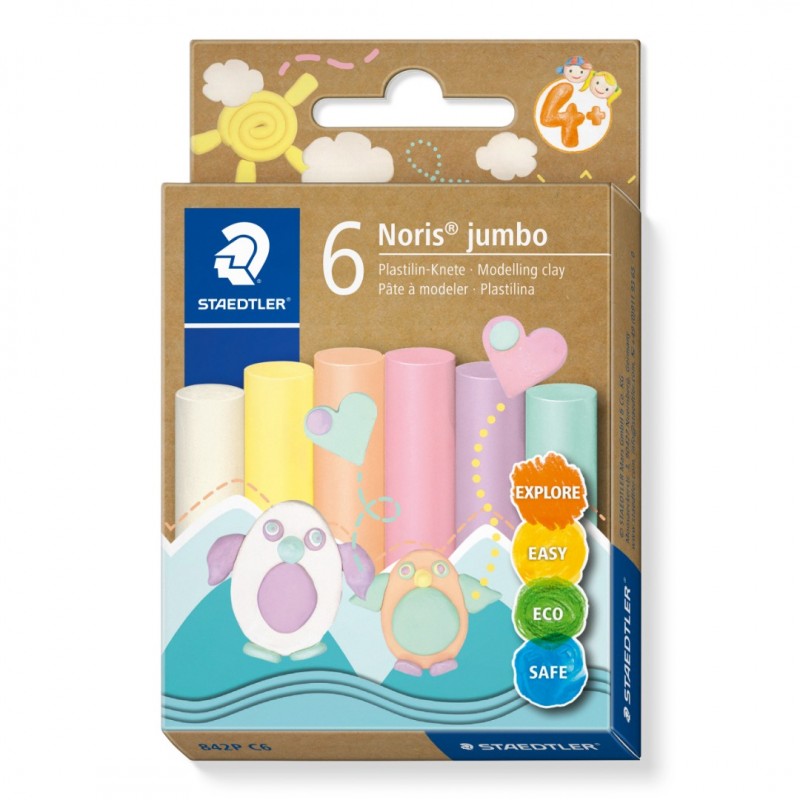 Noris jumbo boetseerklei 6 kleuren PASTEL