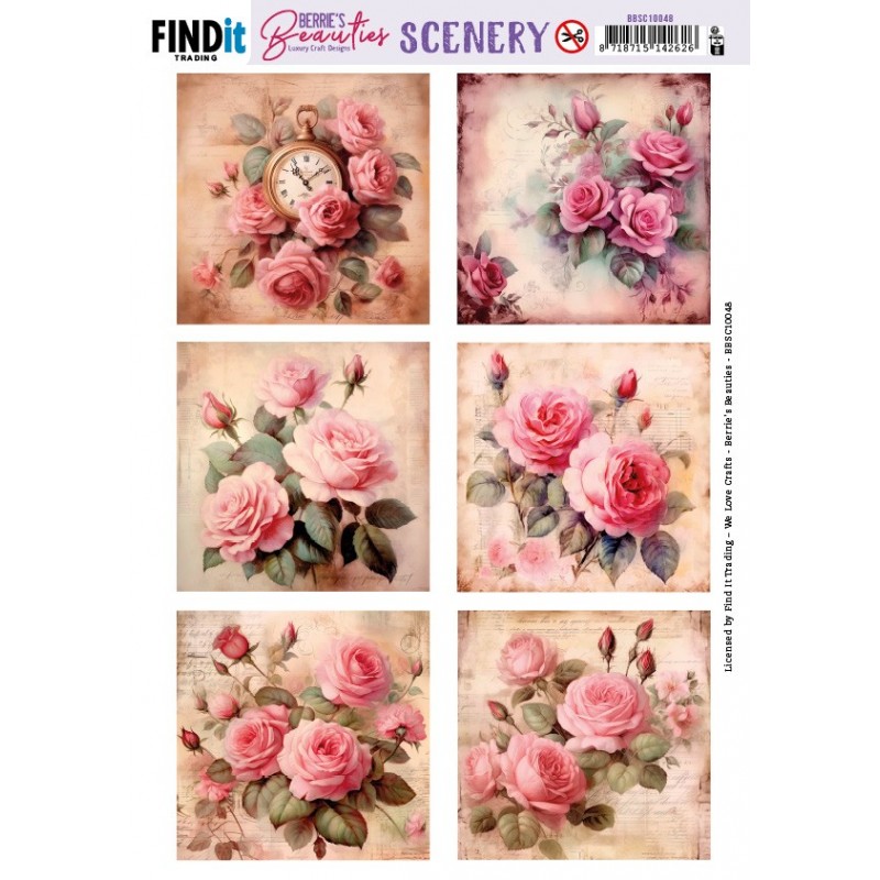 Push-Out Scenery - Berries Beauties - Pink Roses - Square