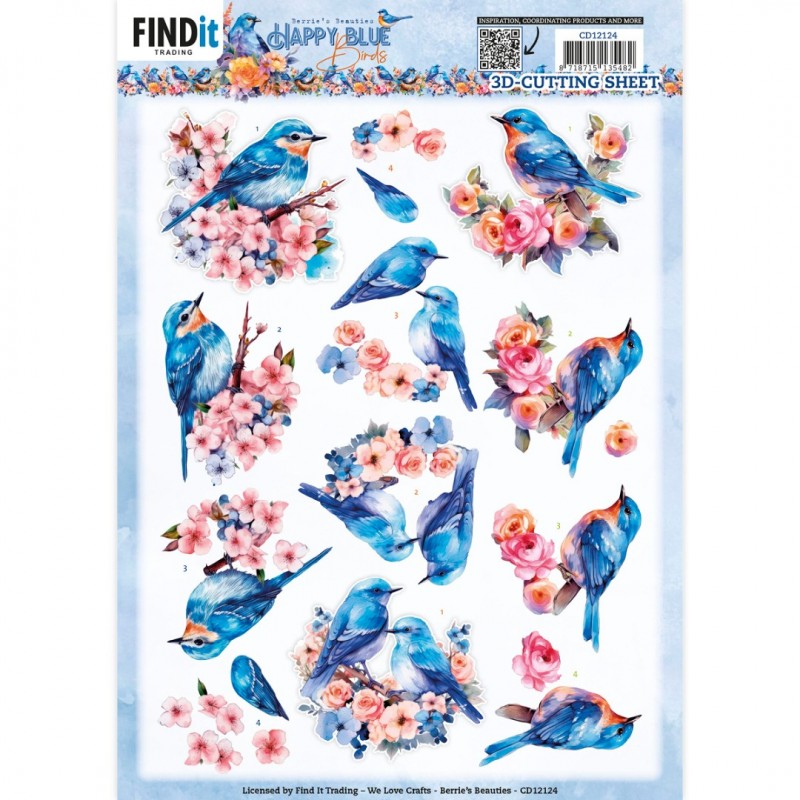 3D Cutting Sheets - Berries Beauties - Happy Blue Birds - Birds in Pink