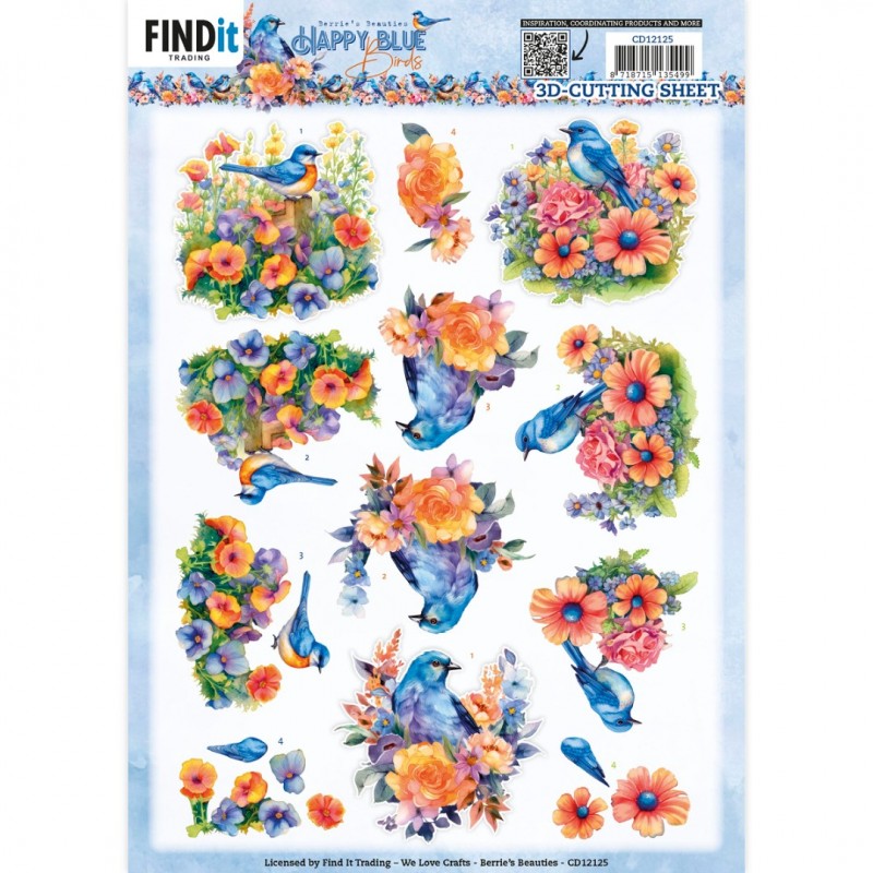 3D Cutting Sheets - Berries Beauties - Happy Blue Birds - Colourful Birds