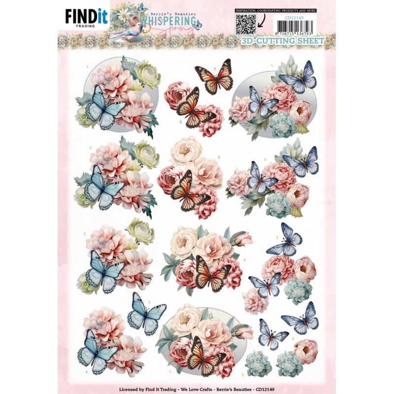 3D Cutting Sheet - Berries Beauties -Fluisterende Lente - Vlinder