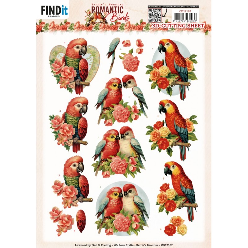 3D Cutting Sheets - Berries Beauties - Romantic Birds - Romantic Parrot