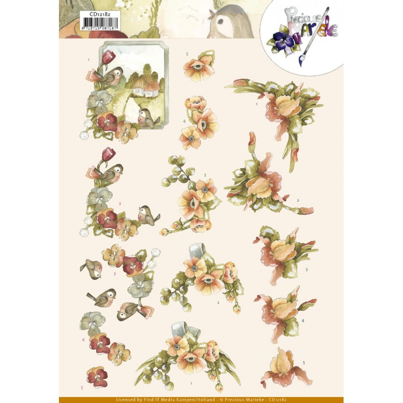 3D Cutting Sheet - Precious Marieke - Flowers in Soft Orange