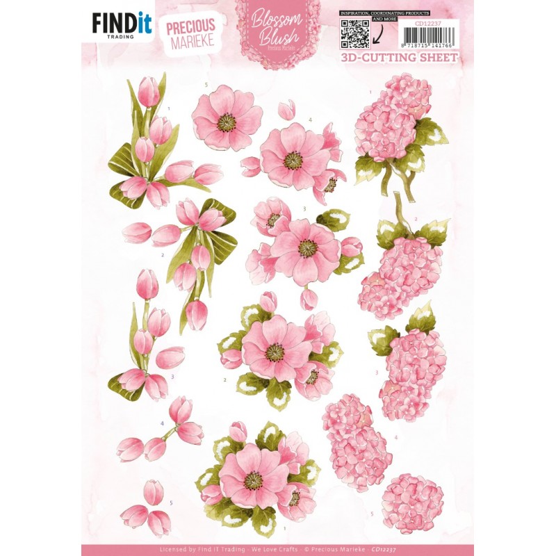 3D Cutting Sheets - Precious Marieke - Blossom Blush - Bright Pink