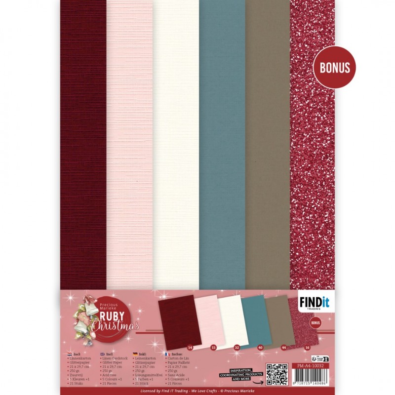 Linen Cardstock Pack - Precious Marieke - Ruby Christmas - A4