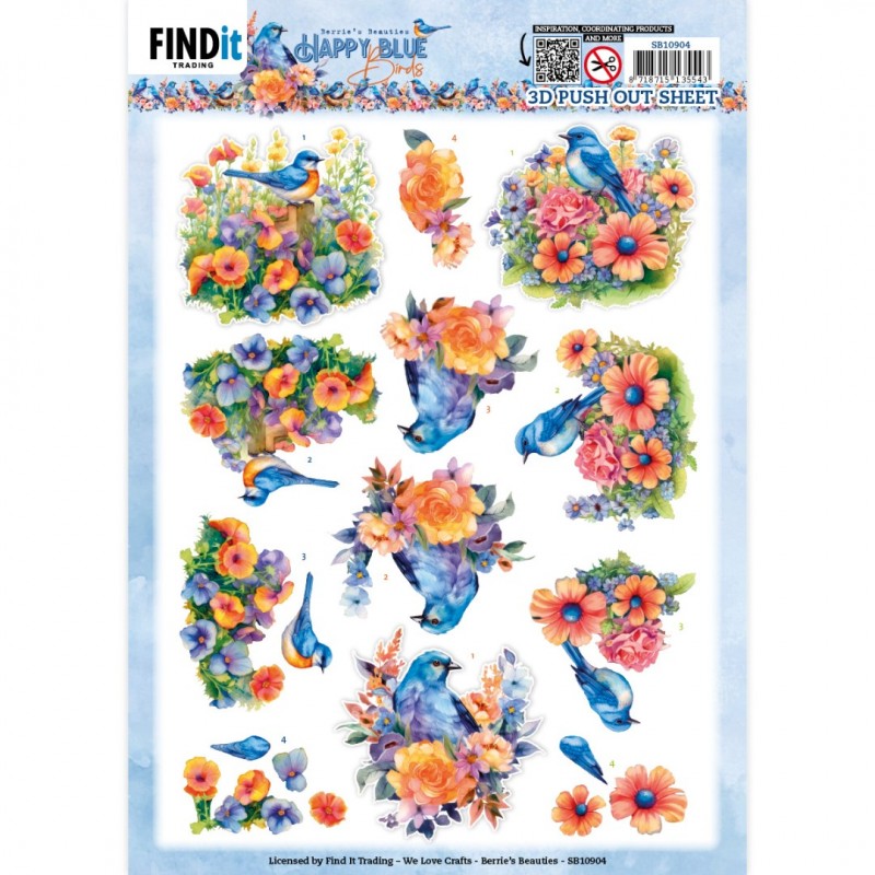 3D Push Out - Berries Beauties - Happy Blue Birds - Colourful Birds