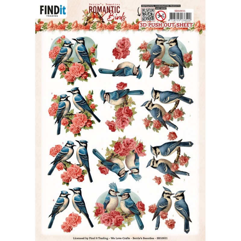 3D Push Out - Berries Beauties - Romantic Birds - Romantic Blue Jay