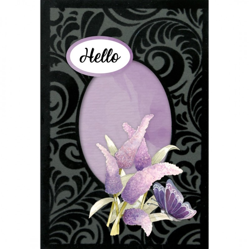 3D Velvet Cards A6- Purple Butterflies