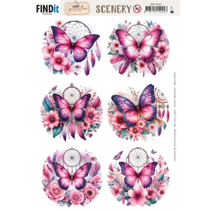 Scenery Push out - Berries Beauties - Pink Butterflies - Round