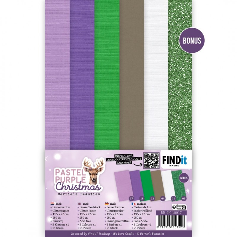 Linen Cardstock Pack - Berries Beauties - Pastel Purple Christmas - 4K