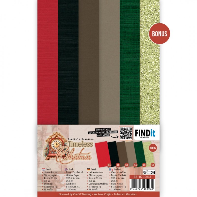 Linen Cardstock Pack - Berries Beauties - Timeless Christmas - 4K