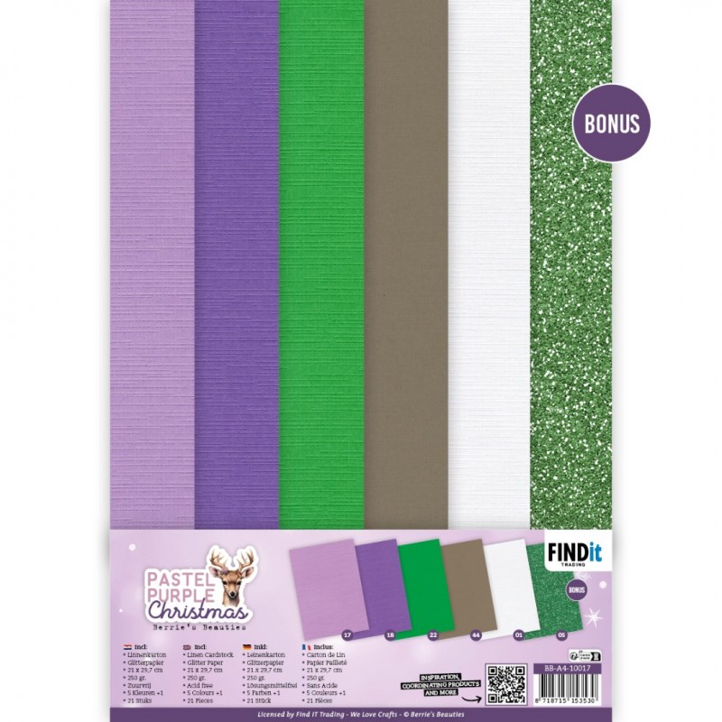 Linen Cardstock Pack - Berries Beauties - Pastel Purple Christmas - A4