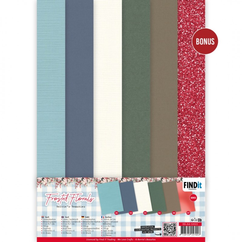 Linen Cardstock Pack - Berries Beauties - Frosted Florals - A4
