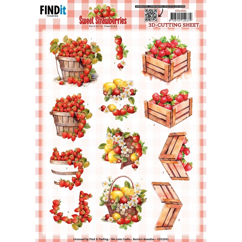 3D Cutting Sheet - Berries Beauties - Sweet Strawberries - Strawberries in a Basket
