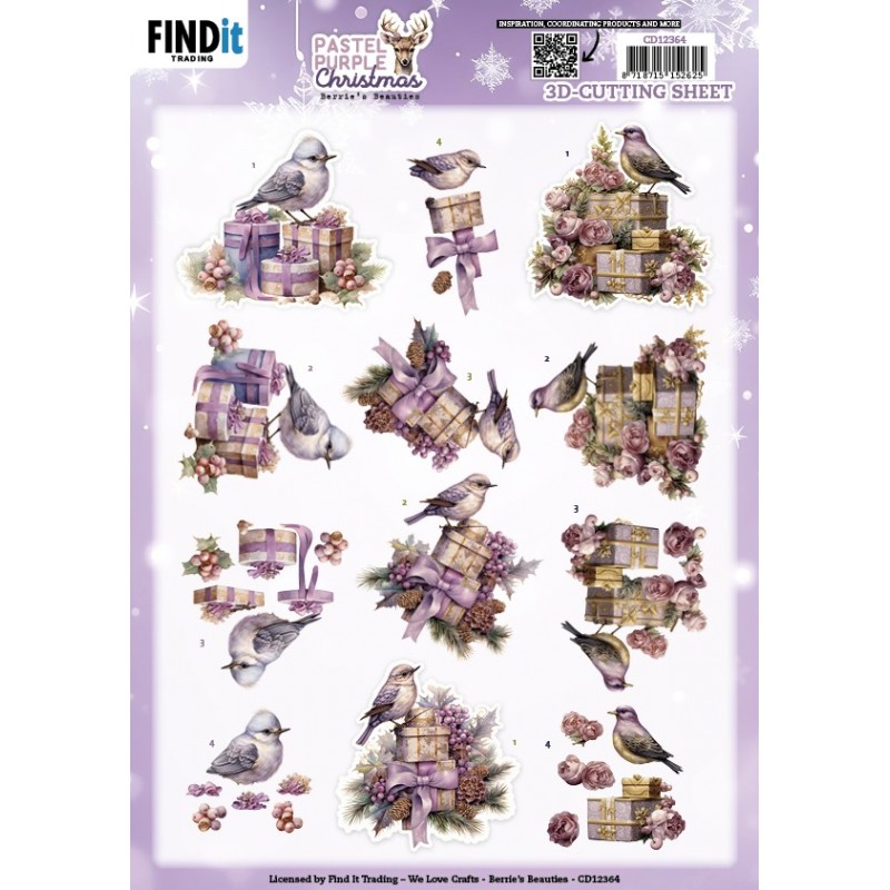 3D Cutting Sheet - Berries Beauties - Pastel Purple Christmas - Birds