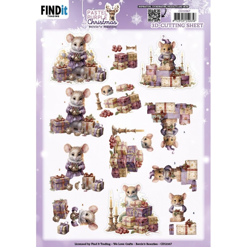 3D Cutting Sheet - Berries Beauties - Pastel Purple Christmas - Mouse
