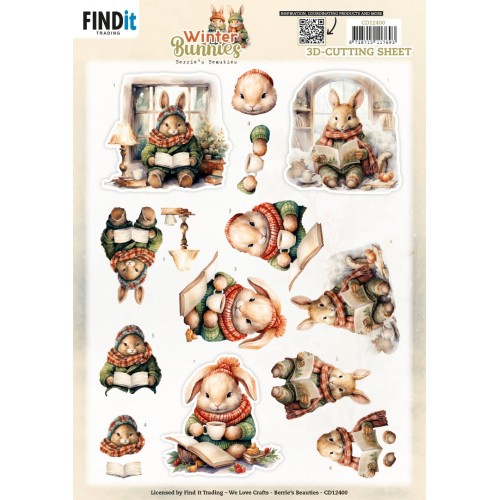 3D Cutting Sheet - Berries Beauties - Winter Bunnies - Reading Bunnies