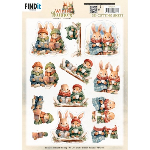 3D Cutting Sheet - Berries Beauties - Winter Bunnies - Bunnies Together