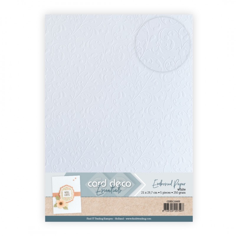 Embossed Paper - Card Deco -  Vine Flourish - White
