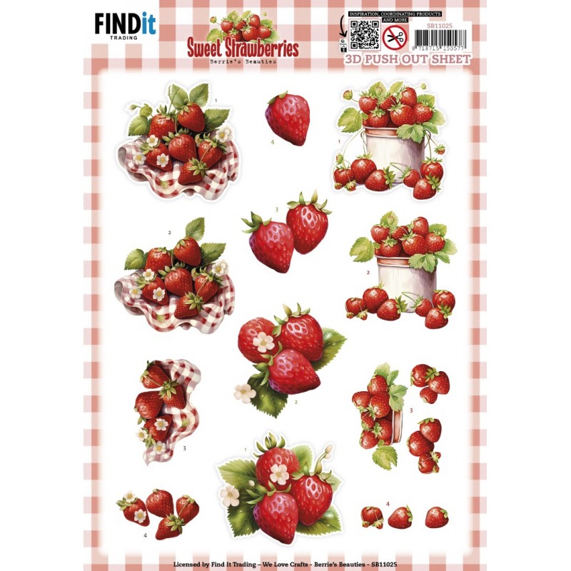 3D Push out Sheet - Berries Beauties - Sweet Strawberries - Pure Strawberries