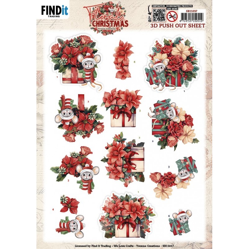3D Pushout Sheet - Yvonne Ceations - Floral Christmas- Floral Presents