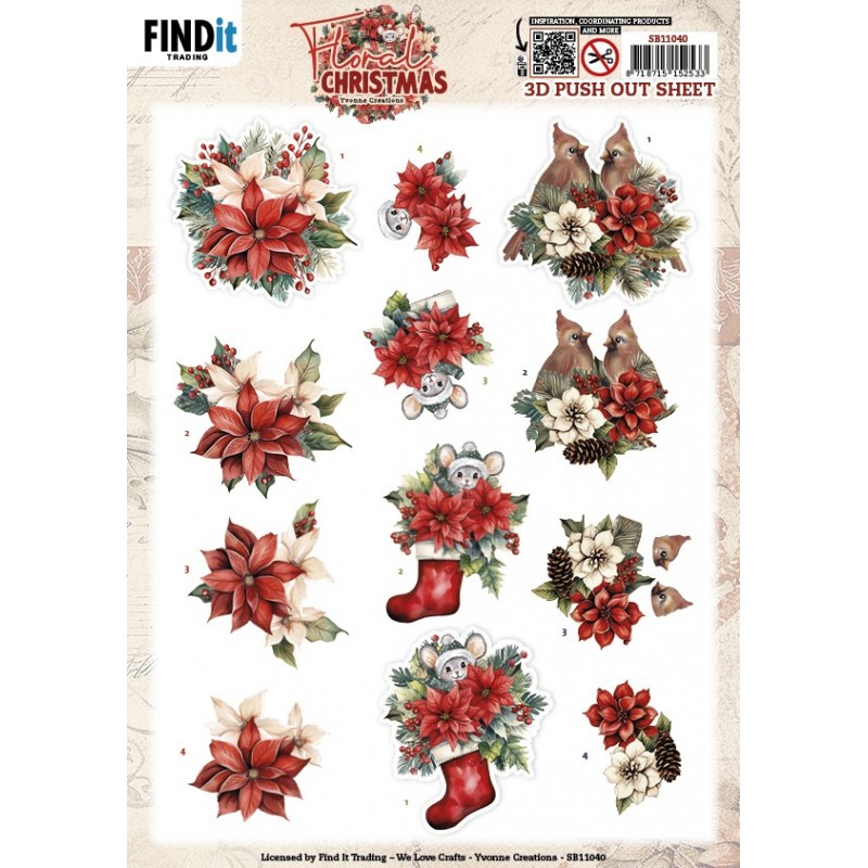 3D Pushout Sheet - Yvonne Ceations - Floral Christmas- Floral Poinsettia