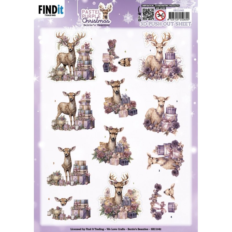 3D Pushout Sheet - Berries Beauties - Pastel Purple Christmas - Deer