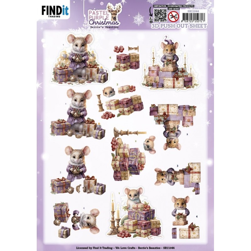 3D Pushout Sheet - Berries Beauties - Pastel Purple Christmas - Mouse