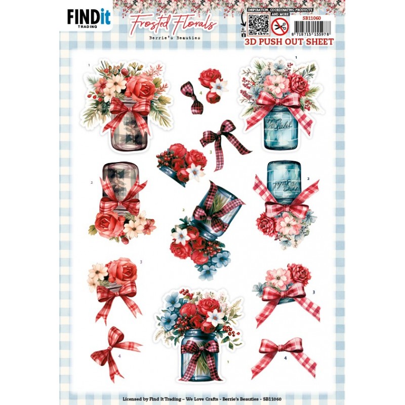 3D Pushout Sheet - Berries Beauties - Frosted Florals - Vase