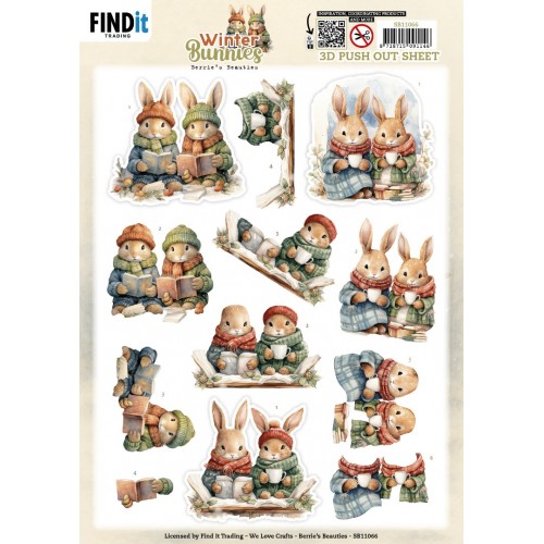 3D Pushout Sheet - Berries Beauties - Winter Bunnies - Bunnies Together