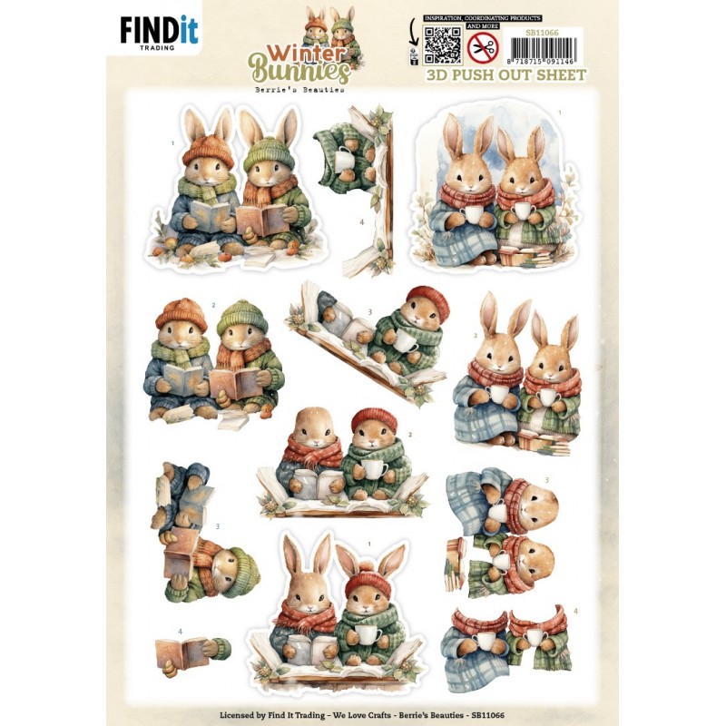 3D Pushout Sheet - Berries Beauties - Winter Bunnies - Bunnies Together