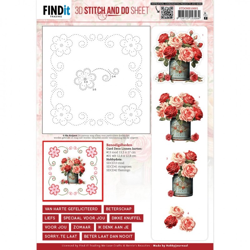 3D Stitch and Do Sheet - Berries Beauties - Red Roses 1