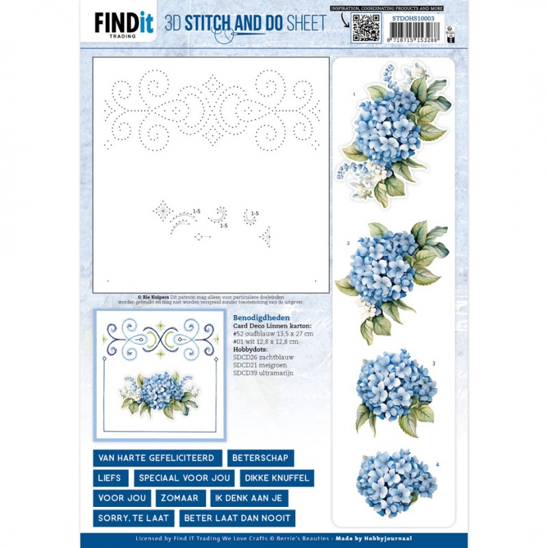 3D Stitch and Do Sheet - Berries Beauties - Blue Hydrangeas 1