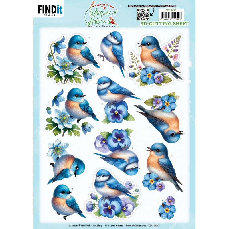 3D Cutting Sheet - Berries Beauties - Whispers of Nature - Blue 3D Cutting Sheet - Berries Beauties - Whispers of Nature - Blue