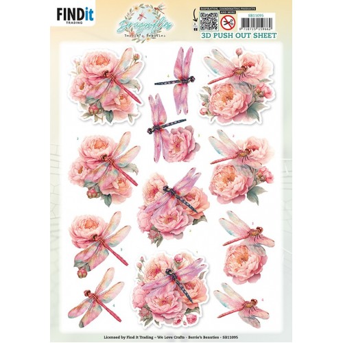 3D Pushout Sheet - Berries Beauties - Dragonflies - Pink