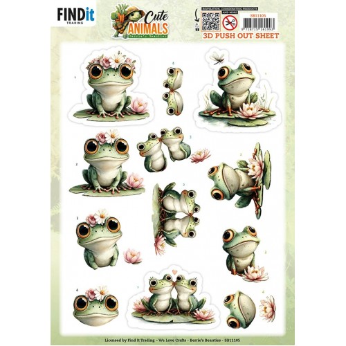 3D Pushout Sheet - Berries Beauties - Cute Animals - Frogs