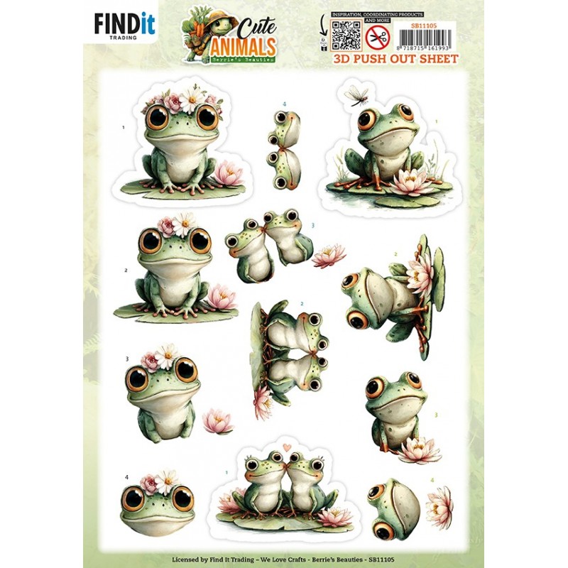 3D Pushout Sheet - Berries Beauties - Cute Animals - Frogs